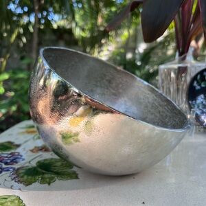 Unique Spectrum Tilted Silver Decorative Bowl approx 10” wide 7.5 inch high